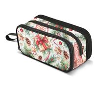 Mnsruu Christmas Holly Leaves Gift Pencil Case Large Capacity Pen Pouch Pencil Bag with 3 Compartments Pen Holder Organizer Stationery Bag