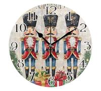 Mnsruu Christmas Nutcracker Garden Soldier Clock Wall Clock for Living Room Silent Non-Ticking Round Clock 25cm Easy to Read Clocks Kitchen Home Decorative