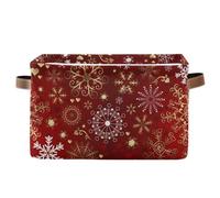 Mnsruu Christmas Red Pattern Snowflakes Storage Basket,Large Organizer Bag Storage Bin Fabric Collapsible with Handles 15x11x9.5 inch