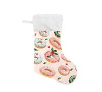 Mnsruu Christmas Stockings, 18 inches Burlap with Plush Faux Fur Cuff Stockings Christmas Donuts Pattern Xmas Party Decorations