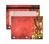 Mnsruu Christmas Tree Ball 3 Rings Binder Pouch Pencil Case, 2 Pack Pencil Pouches with Zipper, Clear Window Cosmetic Bag