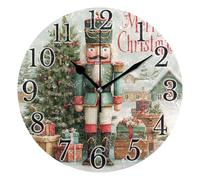 Mnsruu Christmas Wall Clocks Nutcracker Christmas Tree Gift Clock for Living Room Silent Non-Ticking 25cm Kitchen Home Decorative