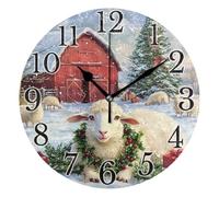 Mnsruu Christmas Wall Clocks Sheep Red House Farm Clock for Living Room Silent Non-Ticking 25cm Kitchen Home Decorative