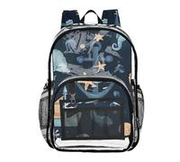 Mnsruu Clear Backpack for School Anchor Seahorse Fish Seashell Pattern Transparent Bookbag for Girls See Through PVC Boy Backpacks