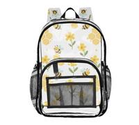 Mnsruu Clear Backpack for School Bee Flower Transparent Bookbag for Girls See Through PVC Boy Backpacks