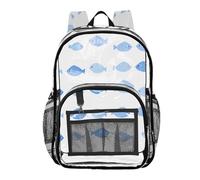 Mnsruu Clear Backpack for School Blue Fish Pattern Transparent Bookbag for Girls See Through PVC Boy Backpacks