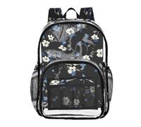 Mnsruu Clear Backpack for School Blue White Flower Pattern Transparent Bookbag for Girls See Through PVC Boy Backpacks