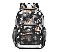 Mnsruu Clear Backpack for School Bulldog Heart Pattern Transparent Bookbag for Girls See Through PVC Boy Backpacks