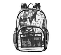 Mnsruu Clear Backpack for School Cats Doodle Transparent Bookbag for Girls See Through PVC Boy Backpacks