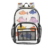 Mnsruu Clear Backpack for School Colorful Cartoon Fish Pattern Transparent Bookbag for Girls See Through PVC Boy Backpacks