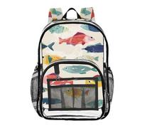 Mnsruu Clear Backpack for School Colorful Fish Pattern Transparent Bookbag for Girls See Through PVC Boy Backpacks