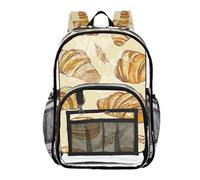 Mnsruu Clear Backpack for School Croissants Baguettes Bread Pattern Transparent Bookbag for Girls See Through PVC Boy Backpacks