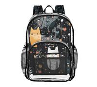 Mnsruu Clear Backpack for School Cute Cats Flower Transparent Bookbag for Girls See Through PVC Boy Backpacks
