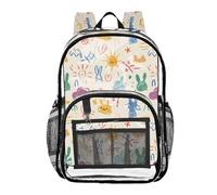Mnsruu Clear Backpack for School Cute Childish Graffiti Pattern Transparent Bookbag for Girls See Through PVC Boy Backpacks