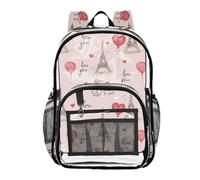 Mnsruu Clear Backpack for School Iron Tower Love Balloon Pattern Transparent Bookbag for Girls See Through PVC Boy Backpacks
