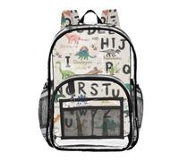 Mnsruu Clear Backpack for School Learning Alphabets with Dinosaurs Transparent Bookbag for Girls See Through PVC Boy Backpacks