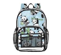 Mnsruu Clear Backpack for School Panda Bamboo Pattern Transparent Bookbag for Girls See Through PVC Boy Backpacks