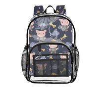 Mnsruu Clear Backpack for School Pig Fish Bone Pattern Transparent Bookbag for Girls See Through PVC Boy Backpacks