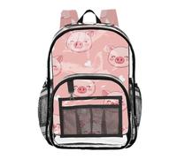 Mnsruu Clear Backpack for School Pink Pig Heart Pattern Transparent Bookbag for Girls See Through PVC Boy Backpacks