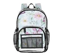 Mnsruu Clear Backpack for School Purple Butteries Flower Pattern Transparent Bookbag for Girls See Through PVC Boy Backpacks