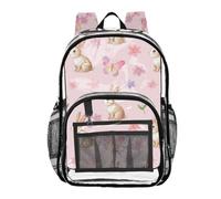 Mnsruu Clear Backpack for School Rabbit Butterfly Flower Pattern Transparent Bookbag for Girls See Through PVC Boy Backpacks