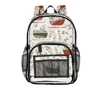Mnsruu Clear Backpack for School Sled Flower Leaves Pattern Transparent Bookbag for Girls See Through PVC Boy Backpacks