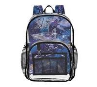 Mnsruu Clear Backpack for School Starry Whales Galactic Background Fantasy Transparent Bookbag for Girls See Through PVC Boy Backpacks