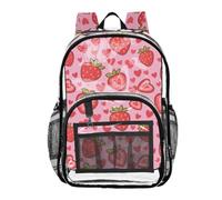 Mnsruu Clear Backpack for School Strawberry Heart Pattern Transparent Bookbag for Girls See Through PVC Boy Backpacks
