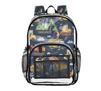 Mnsruu Clear Backpack for School Truck Excavation Vehicle Transparent Bookbag for Girls See Through PVC Boy Backpacks