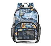 Mnsruu Clear Backpack for School Watercolor under The Sea Seamless Pattern Transparent Bookbag for Girls See Through PVC Boy Backpacks