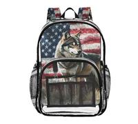 Mnsruu Clear Backpack for Students Boys Girls American Flag Wolf Stripes A Rucksack Bag for School College