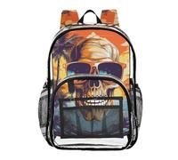 Mnsruu Clear Backpack for Students Boys Girls Beach Palm Trees Skull with Sunglasses Rucksack Bag for School College