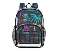 Mnsruu Clear Backpack for Students Boys Girls Colorful Neon Palm Trees Rucksack Bag for School College