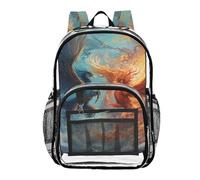 Mnsruu Clear Backpack for Students Boys Girls Fire Phoenix on The Waves Rucksack Bag for School College