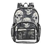 Mnsruu Clear Backpack for Students Boys Girls Human Skulls Spider Web Rucksack Bag for School College