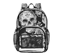 Mnsruu Clear Backpack for Students Boys Girls Skulls Roses Flower Grayscale Rucksack Bag for School College