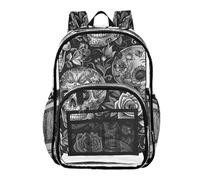 Mnsruu Clear Backpack for Students Boys Girls Sugar Skulls Roses Grayscale Rucksack Bag for School College