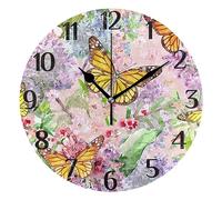 Mnsruu Clock 111 Butterfly Animal Wall Clock Silent Non-Ticking Round Wall Clock 25cm Easy to Read Decorative Clocks for Living Room Dinning Kitchen Home Battery Operated