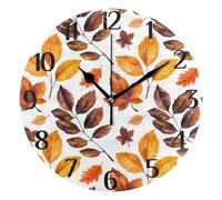 Mnsruu Clock Maple Yellow Leaves Autumn Wall Clock Silent Non-Ticking Round Wall Clock 25cm Easy to Read Decorative Clocks for Living Room Dinning Kitchen Home Battery Operated