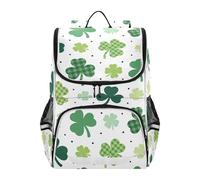 Mnsruu Clover with Green Plaid Kids Backpack Rucksack Bag for School Girls & Boys, Cute School Bag for Kids, Kids Bookbag for Elementary with Reflective Strip