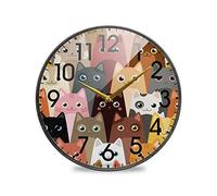 Mnsruu Colorful Cat Kitten 12 Inch Round Wall Clock Battery Operated Non-Ticking Silent Quartz for Home Living Room Office Kitchen Bedroom