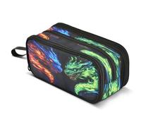 Mnsruu Colorful Dragon Heads Fire Pencil Case Big Capacity Pen Bag Pouch Holder 3 Compartments Large Pencil Box for Boys Girls School Storage Organizer