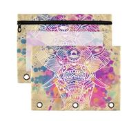 Mnsruu Colorful Elephant 3 Rings Binder Pouch Pencil Case, 2 Pack Pencil Pouches with Zipper, Clear Window Cosmetic Bag