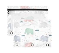 Mnsruu Colorful Elephant 3 Rings Binder Pouch Pencil Case, 2 Pack Pencil Pouches with Zipper, Clear Window Cosmetic Bag