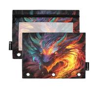 Mnsruu Colorful Flame Dragon on A Dark 3 Ring Binder Pencil Pouches with Zipper Clear Window Stationery Bag for Storing School Office Supplies, 2 Pack