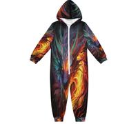 Mnsruu Colorful Flame Dragon on A Dark Children Onesie Pajamas Zip Up One Piece Sleepwear Hooded Jumpsuits for Boys Girls Kids Multicolor