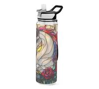 Mnsruu Colorful Glass Unicorn Water Bottle Drinking Bottle with Straw 1L Leakproof BPA Free Tritan Clear for Kids Boys Girls Women School Travel Sport