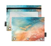 Mnsruu Colorful Marble Pencil Pouch for 3 Ring Binder, 2 PCS Binder Pencil Pouch with Zipper, Clear Window Zipper Pencil Case Pencil Bags for Office Supplies