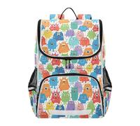 Mnsruu Colorful Monsters Pattern Kids Backpack Rucksack Bag for School Girls & Boys, Cute School Bag for Kids, Kids Bookbag for Elementary with Reflective Strip