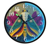 Mnsruu Colorful Moon Moths Boho Wall Clock Luminous Bedroom Clocks Battery Operated Silent Glow in the Dark Clock for Living Room Kitchen 12 Inch